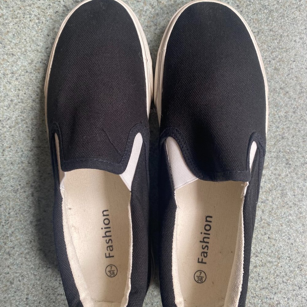 Black Flats With White Gums, Size 7